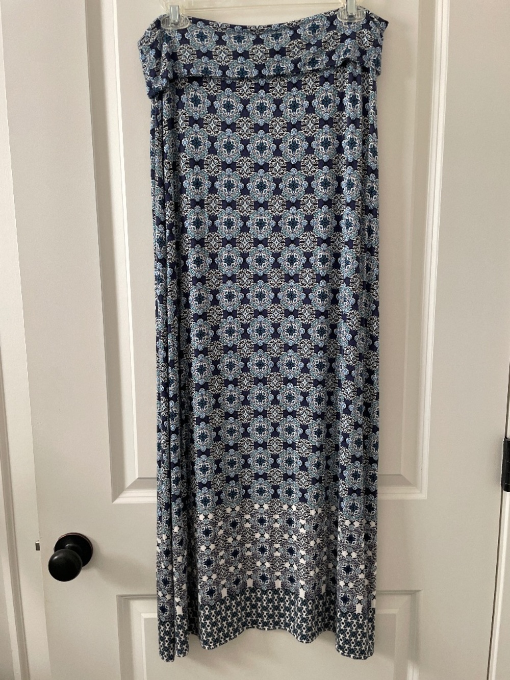 Max Edition Maxi Skirt Women Blue Multi Boho Foldover Pull On Stretch Sz Medium